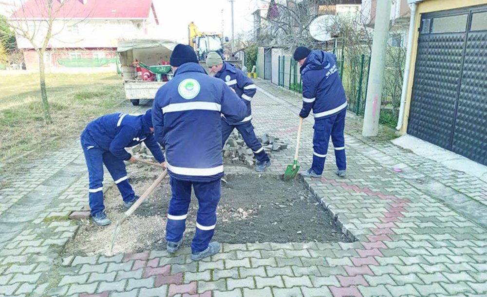 Ergene'de Kilit Parke Taş Onarımları Sürüyor